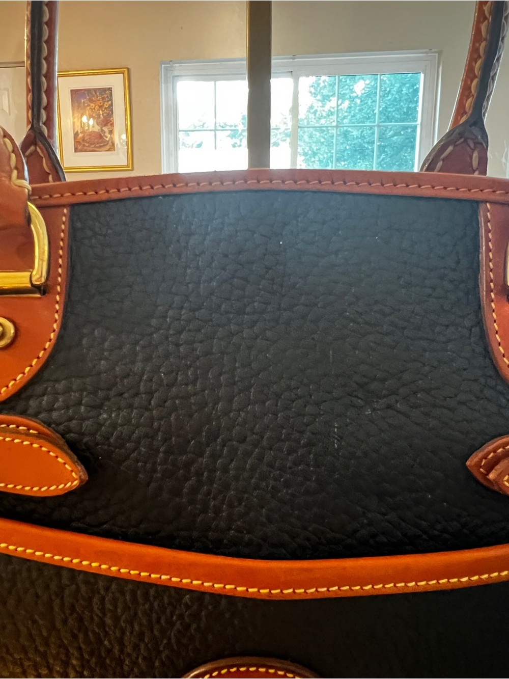 Vintage Dooney & Bourke All Weather Leather Black British Tan Satchel Crossbody - Picture 6 of 16